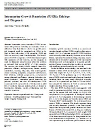 Intrauterine Growth Restriction (IUGR): Etiology and Diagnosis