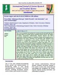 Serum copper and zinc levels of children with asthma