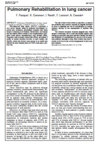 Pulmonary Rehabilitation in lung cancer