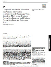 Long-term Effects of Metformin on Diabetes Prevention: Identification of Subgroups That Benefited Most in the Diabetes
Prevention Program and Diabetes
Prevention Program Outcomes
Study