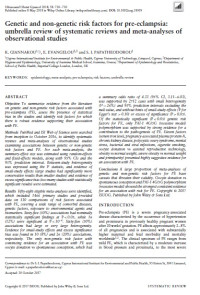 Genetic and non-genetic risk factors for pre-eclampsia: umbrella review of systematic reviews and meta-analyses of
observational studies