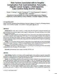 Risk Factors Associated with in Hospital Complication Post Gastrointestinal, Pancreatic, Hepatic Cancer Surgery