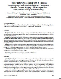 Risk Factors Associated with in Hospital Complication Post Gastrointestinal, Pancreatic, Hepatic Cancer Surgery