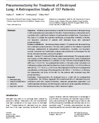 Pneumonectomy for Treatment of Destroyed Lung: A Retrospective Study of 137 Patients