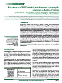 Prevalence of HIV-related autoimmune haemolytic anaemia in Lagos, Nigeria