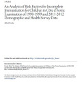 An Analysis of Risk Factors for Incomplete Immunization for Children in Côte d’Ivoire: Examination of 1998-1999 and 2011-2012
Demographic and Health Survey Data