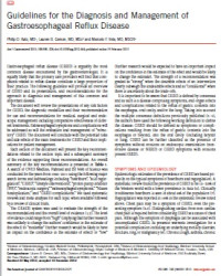 Guidelines for the Diagnosis and Management of Gastroesophageal Refl ux Disease