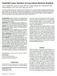 Hospitalist Career Decisions Among Internal Medicine Residents