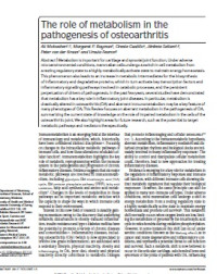 The role of metabolism in the pathogenesis of osteoarthritis