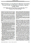 High Prevalence of Ciprofloxacin-Resistant Gonorrhea Among Female Sex Workers in Kampala, Uganda (2008Y2009)