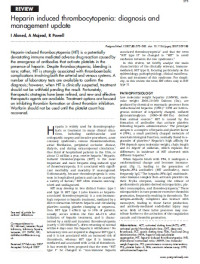 Heparin induced thrombocytopenia: diagnosis and management update