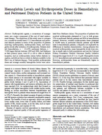 Hemoglobin Levels and Erythropoietin Doses in Hemodialysis and Peritoneal Dialysis Patients in the United States