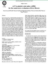 AST to platelet ratio index (APRI) for the noninvasive evaluation of liver fibrosis