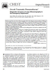 Occult Traumatic Pneumothorax: Diagnostic Accuracy of Lung Ultrasonography in the Emergency Department