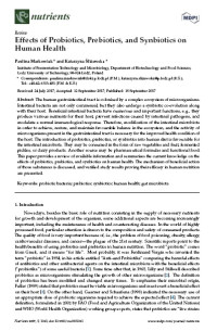 Effects of Probiotics, Prebiotics, and Synbiotics on Human Health