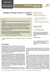 Paradigms of Oxygen Therapy in Critically Ill Patients