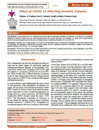 Effect of COVID 19 Affecting Geriatric Patients