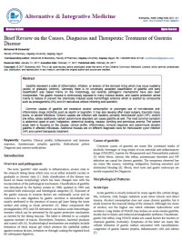 Brief Review on the Causes, Diagnosis and Therapeutic Treatment of Gastritis Disease