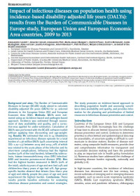 Impact of infectious diseases on population health using incidence-based disability-adjusted life years (DALYs): results from the Burden of Communicable Diseases in Europe study, European Union and European Economic Area countries, 2009 to 2013