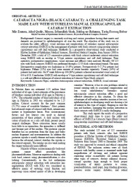 CATARACTA NIGRA (BLACK CATARACT): A CHALLENGING TASK MADE EASY WITH SUTURELESS MANUAL EXTRACAPSULAR CATARACT EXTRACTION