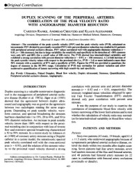 Duplex Scanning of the Peripheral Arteries: Correlation of the Peak Velocity Ratio with Angiographic Diameter Reduction