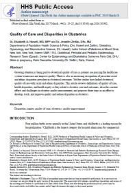 Quality of Care and Disparities in Obstetrics