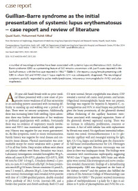 Guillian-Barre syndrome as the initial presentation of systemic lupus erythematosus– case report and review of literature