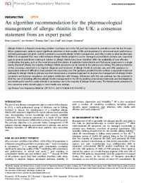 An algorithm recommendation for the pharmacological management of allergic rhinitis in the UK: a consensus statement from an expert panel