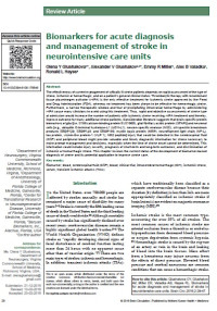 Biomarkers for acute diagnosis and management of stroke in neurointensive care units