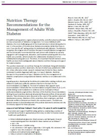 Nutrition Therapy Recommendations for the Management of Adults With Diabetes