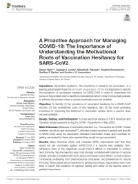 A Proactive Approach for Managing Covid-19: The Importance of understanding the motivational roots of vaccination hesitancy for SARS-CV2