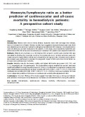 Monocyte/lymphocyte ratio as a better predictor of cardiovascular and all-cause mortality in hemodialysis patients:
A prospective cohort study