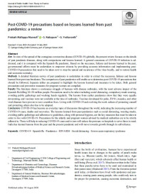 Post-COVID-19 precautions based on lessons learned from past pandemics: a review