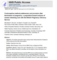 Contraceptive method preferences and provision after termination of pregnancy: a population-based analysis of women obtaining care with the British Pregnancy Advisory Service