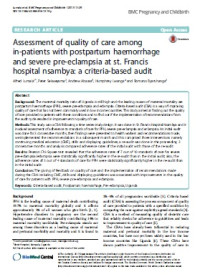 Assessment of quality of care among in-patients with postpartum haemorrhage and severe pre-eclampsia at st. Francis hospital nsambya: a criteria-based audit