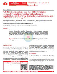 Obstetric hemorrhage in a case of hypertrophic obstructive cardiomyopathy with automatic implantable cardioverter defibrillator: Anaesthesia and intensive care management