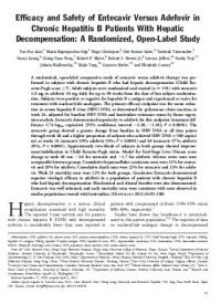 Efficacy and Safety of Entecavir Versus Adefovir in Chronic Hepatitis B Patients With Hepatic Decompensation: A Randomized, Open-Label Study