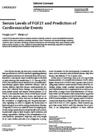 Serum Levels of FGF21 and Prediction of Cardiovascular Events