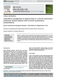 Anaesthetic management of nephrectomy in a chronic obstructivepulmonary disease patient with recurrent spontaneous pneumothorax