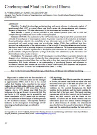 Cerebrospinal Fluid in Critical Illness