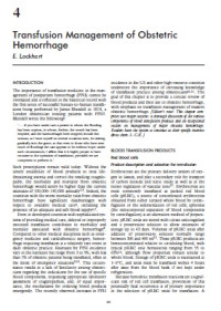 Transfusion Management of Obstetric Hemorrhage