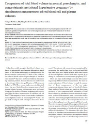 Comparison of total blood volume in normal, preeclamptic, and nonproteinuric gestational hypertensive pregnancy by simultaneous measurement of red blood cell and plasma volumes