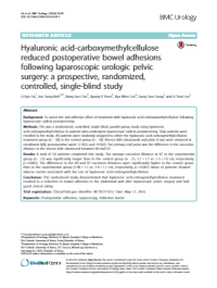 Hyaluronic acid-carboxymethylcellulose reduced postoperative bowel adhesions following laparoscopic urologic pelvic surgery: a prospective, randomized, controlled, single-blind study