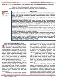 Image of SERUM LEAD, COPPER AND ZINC IN CHILDREN WITH BRONCHIAL ASTHMA