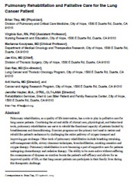 Image of Pulmonary Rehabilitation and Palliative Care for the Lung Cancer Patient
