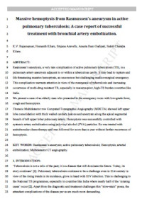 Image of Massive hemoptysis from Rasmussen's aneurysm in active pulmonary tuberculosis; A case report of successful treatment with bronchial artery embolization