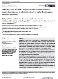 Image of SERPINA1 and MAN1B1 polymorphisms are not linked to severe liver disease in a French cohort of alpha-1 antitrypsin
deficiency children