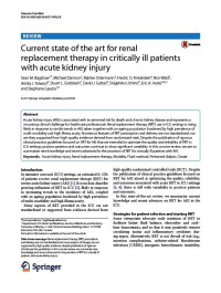 Image of Current state of the art for renal replacement therapy in critically ill patients with acute kidney injury