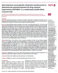 Image of Spironolactone versus placebo, bisoprolol, and doxazosin to determine the optimal treatment for drug-resistant hypertension (PATHWAY-2): a randomised, double-blind, crossover trial