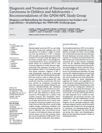 Image of Diagnosis and Treatment of Nasopharyngeal Carcinoma in Children and Adolescents – Recommendations of the GPOH-NPC Study Group